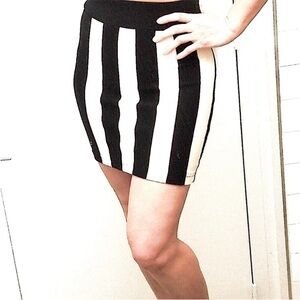 Mini Skirt: Black & White Striped Bandage woven fabric emo goth punk